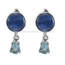 Beautiful Kyanite & Blue Topaz Gemstone with 925 Sterling Silver Design Stud Earrings